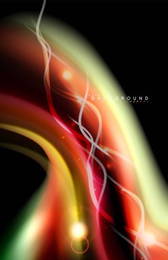 Siyah, sıvı üzerinde renk parlak ışık efektleri çok renkli dalgalı şekil stil