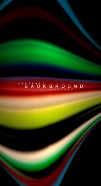 Dalga satırları sıvı gökkuşağı tarzı renk çizgili siyah arka plan üzerine soyut. Sunum, app duvar kağıdı, başlık sayfası veya poster için sanatsal illüstrasyon