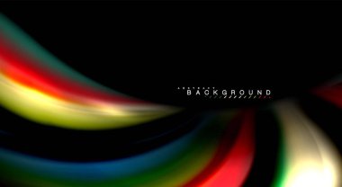 Dalga satırları sıvı gökkuşağı tarzı renk çizgili siyah arka plan üzerine soyut. Sunum, app duvar kağıdı, başlık sayfası veya poster için sanatsal illüstrasyon