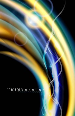 Siyah, sıvı üzerinde renk parlak ışık efektleri çok renkli dalgalı şekil stil