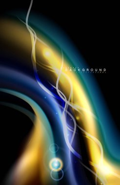 Siyah, sıvı üzerinde renk parlak ışık efektleri çok renkli dalgalı şekil stil