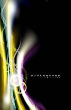 Siyah, sıvı üzerinde renk parlak ışık efektleri çok renkli dalgalı şekil stil