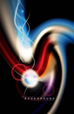 Siyah, sıvı üzerinde renk parlak ışık efektleri çok renkli dalgalı şekil stil