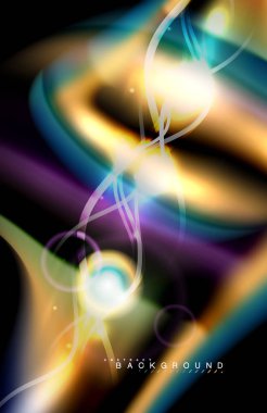 Siyah, sıvı üzerinde renk parlak ışık efektleri çok renkli dalgalı şekil stil