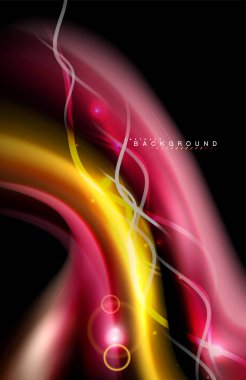 Siyah, sıvı üzerinde renk parlak ışık efektleri çok renkli dalgalı şekil stil