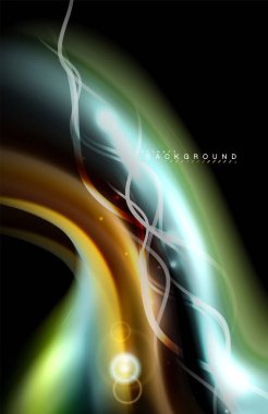 Siyah, sıvı üzerinde renk parlak ışık efektleri çok renkli dalgalı şekil stil