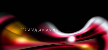 Siyah, sıvı üzerinde renk parlak ışık efektleri çok renkli dalgalı şekil stil