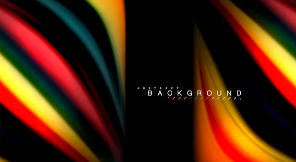 Αφηρημένο κύμα γραμμές ρευστό rainbow στυλ χρώμα ρίγες σε μαύρο φόντο. Καλλιτεχνική απεικόνιση για παρουσίαση, app ταπετσαρία, banner ή αφίσα — Διανυσματικό Αρχείο