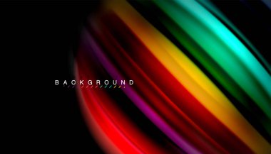 Siyah arkaplanda soyut dalga çizgileri sıvı gökkuşağı stili renk çizgileri