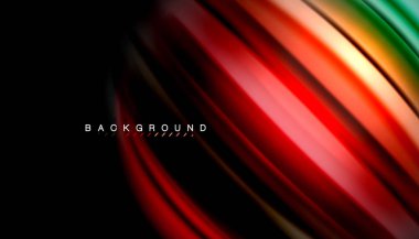 Siyah arkaplanda soyut dalga çizgileri sıvı gökkuşağı stili renk çizgileri