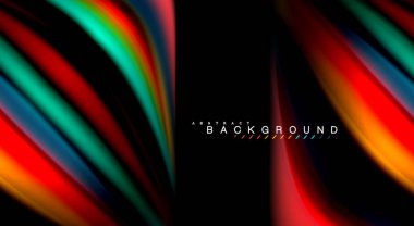 Dalga satırları sıvı gökkuşağı tarzı renk çizgili siyah arka plan üzerine soyut. Sunum, app duvar kağıdı, başlık sayfası veya poster için sanatsal illüstrasyon