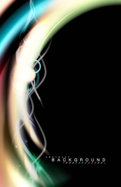 Siyah, sıvı üzerinde renk parlak ışık efektleri çok renkli dalgalı şekil stil