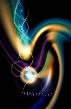 Siyah, sıvı üzerinde renk parlak ışık efektleri çok renkli dalgalı şekil stil