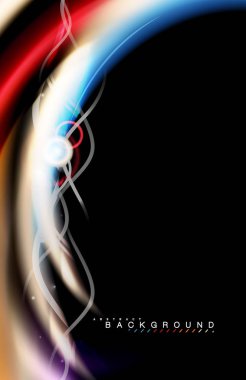 Siyah, sıvı üzerinde renk parlak ışık efektleri çok renkli dalgalı şekil stil