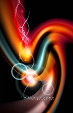 Siyah, sıvı üzerinde renk parlak ışık efektleri çok renkli dalgalı şekil stil