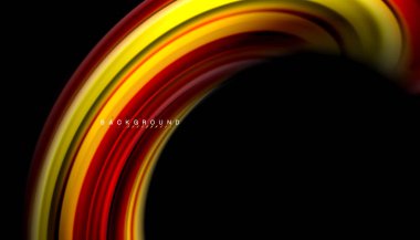 Siyah arkaplanda soyut dalga çizgileri sıvı gökkuşağı stili renk çizgileri