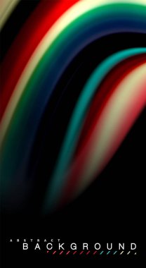 Sıvı gökkuşağı renkleri siyah arka plan üzerinde vektör dalga çizgiler ve kıvrımlar