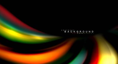 Dalga satırları sıvı gökkuşağı tarzı renk çizgili siyah arka plan üzerine soyut. Sunum, app duvar kağıdı, başlık sayfası veya poster için sanatsal illüstrasyon