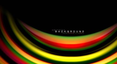 Dalga satırları sıvı gökkuşağı tarzı renk çizgili siyah arka plan üzerine soyut. Sunum, app duvar kağıdı, başlık sayfası veya poster için sanatsal illüstrasyon