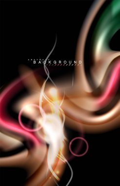 Siyah, sıvı üzerinde renk parlak ışık efektleri çok renkli dalgalı şekil stil