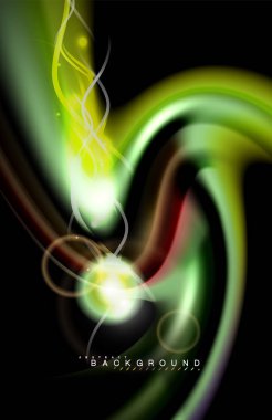 Siyah, sıvı üzerinde renk parlak ışık efektleri çok renkli dalgalı şekil stil