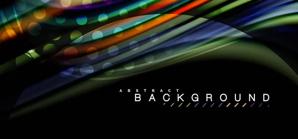 검은 배경 디자인에 여러 가지 빛깔된 웨이브 라인 — 스톡 벡터