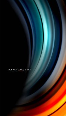 Siyah arkaplanda soyut dalga çizgileri sıvı gökkuşağı stili renk çizgileri