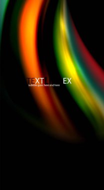 Dalga satırları sıvı gökkuşağı tarzı renk çizgili siyah arka plan üzerine soyut. Sunum, app duvar kağıdı, başlık sayfası veya poster için sanatsal illüstrasyon