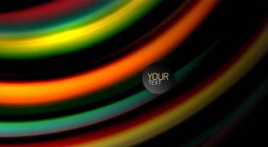 Dalga satırları sıvı gökkuşağı tarzı renk çizgili siyah arka plan üzerine soyut. Sunum, app duvar kağıdı, başlık sayfası veya poster için sanatsal illüstrasyon