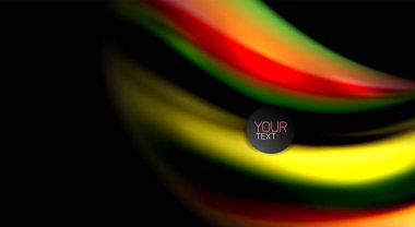 Dalga satırları sıvı gökkuşağı tarzı renk çizgili siyah arka plan üzerine soyut. Sunum, app duvar kağıdı, başlık sayfası veya poster için sanatsal illüstrasyon