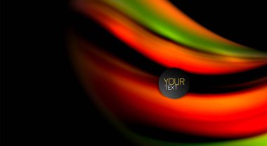 Dalga satırları sıvı gökkuşağı tarzı renk çizgili siyah arka plan üzerine soyut. Sunum, app duvar kağıdı, başlık sayfası veya poster için sanatsal illüstrasyon