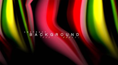 Dalga satırları sıvı gökkuşağı tarzı renk çizgili siyah arka plan üzerine soyut. Sunum, app duvar kağıdı, başlık sayfası veya poster için sanatsal illüstrasyon