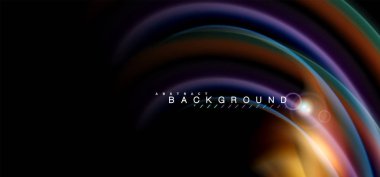 Siyah, sıvı üzerinde renk parlak ışık efektleri çok renkli dalgalı şekil stil