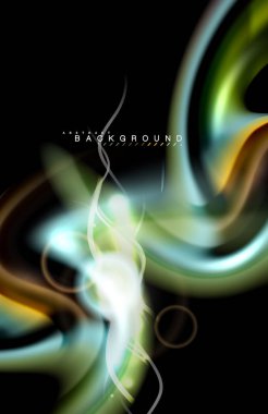 Siyah, sıvı üzerinde renk parlak ışık efektleri çok renkli dalgalı şekil stil