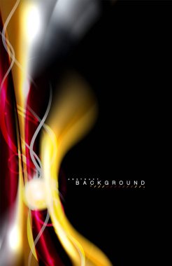 Siyah, sıvı üzerinde renk parlak ışık efektleri çok renkli dalgalı şekil stili. Tanıtım, app duvar kağıdı, başlık sayfası veya poster, geometrik tasarım için sanatsal illüstrasyon