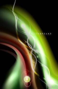 Siyah, sıvı üzerinde renk parlak ışık efektleri çok renkli dalgalı şekil stil