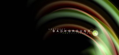 Siyah, sıvı üzerinde renk parlak ışık efektleri çok renkli dalgalı şekil stil