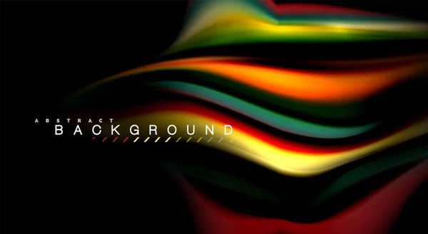 Abstraktní vlna linky tekutin rainbow styl barevné pruhy na černém pozadí. Umělecká ilustrace pro prezentaci, tapety app, nápis nebo plakát — Stockový vektor
