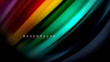 Siyah arkaplanda soyut dalga çizgileri sıvı gökkuşağı stili renk çizgileri
