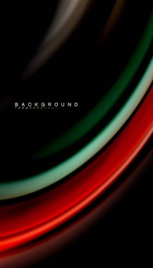 Siyah arkaplanda soyut dalga çizgileri sıvı gökkuşağı stili renk çizgileri