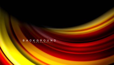 Siyah arkaplanda soyut dalga çizgileri sıvı gökkuşağı stili renk çizgileri