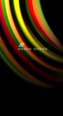 Dalga satırları sıvı gökkuşağı tarzı renk çizgili siyah arka plan üzerine soyut. Sunum, app duvar kağıdı, başlık sayfası veya poster için sanatsal illüstrasyon