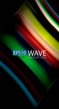 Dalga satırları sıvı gökkuşağı tarzı renk çizgili siyah arka plan üzerine soyut. Sunum, app duvar kağıdı, başlık sayfası veya poster için sanatsal illüstrasyon