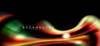 Siyah, sıvı üzerinde renk parlak ışık efektleri çok renkli dalgalı şekil stil