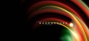 Siyah, sıvı üzerinde renk parlak ışık efektleri çok renkli dalgalı şekil stili. Tanıtım, app duvar kağıdı, başlık sayfası veya poster, geometrik tasarım için sanatsal illüstrasyon