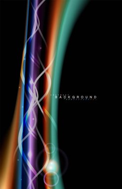 Siyah, sıvı üzerinde renk parlak ışık efektleri çok renkli dalgalı şekil stil