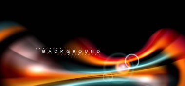 Siyah, sıvı üzerinde renk parlak ışık efektleri çok renkli dalgalı şekil stil