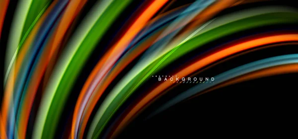 Linhas de onda multicoloridas em design de fundo preto —  Vetores de Stock