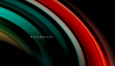 Siyah arkaplanda soyut dalga çizgileri sıvı gökkuşağı stili renk çizgileri