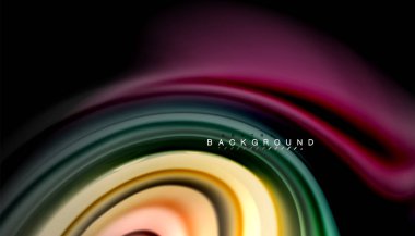 Siyah arkaplanda soyut dalga çizgileri sıvı gökkuşağı stili renk çizgileri